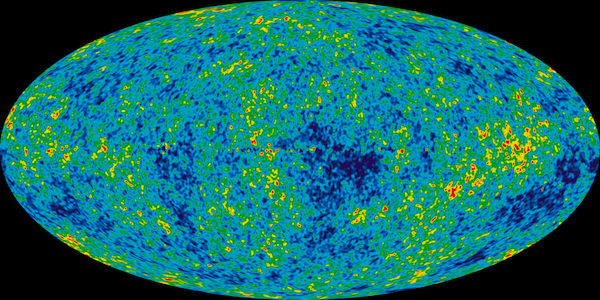 Temperature fluctuations (shown as color differences) in the cosmic microwave background